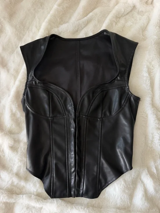 Miss Lola Black Faux Leather Corset Bodysuit - Picture 2 of 6